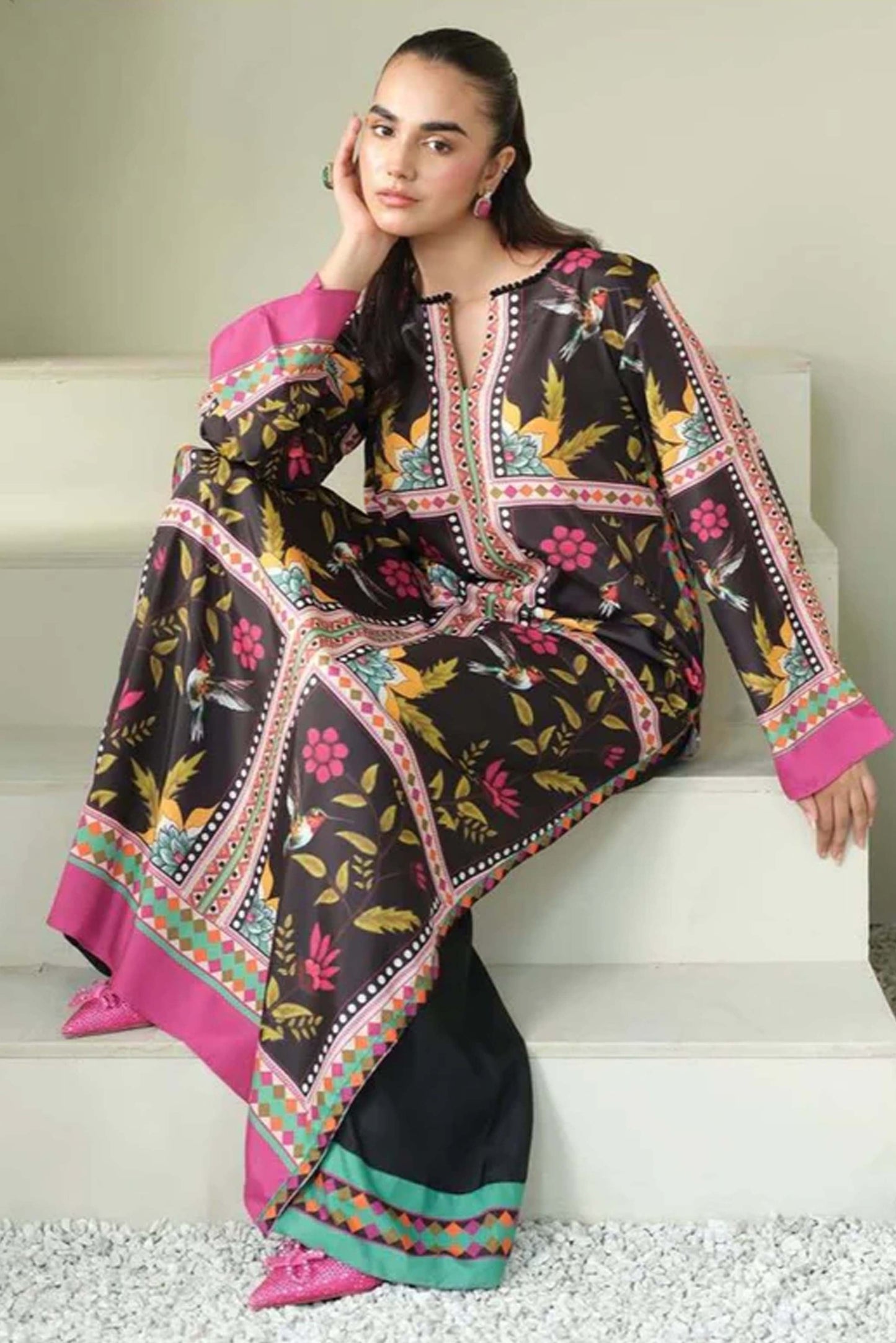 Best Selling Digital Printed Dress In Black Color 2Pcs - 826