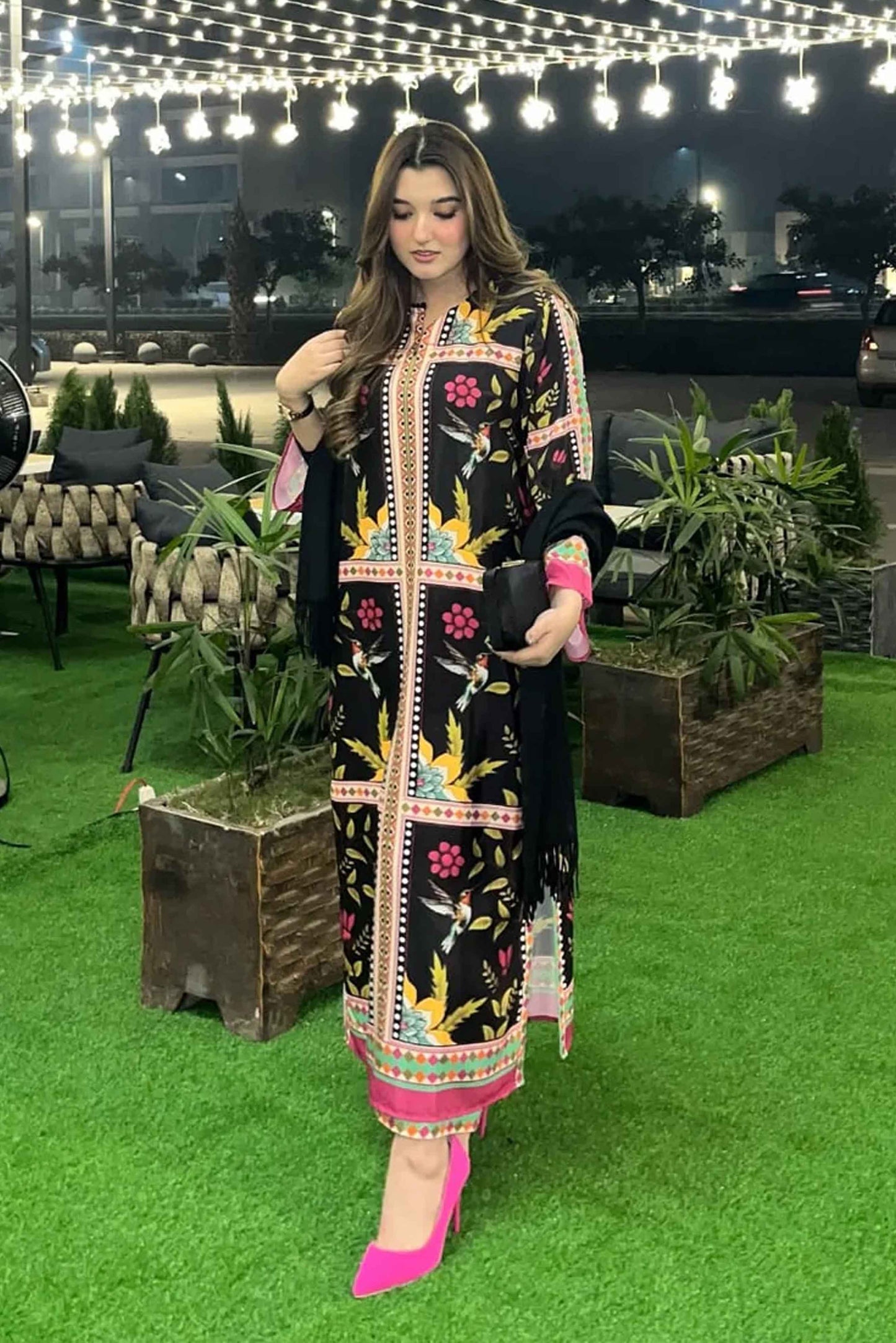 Best Selling Digital Printed Dress In Black Color 2Pcs - 826