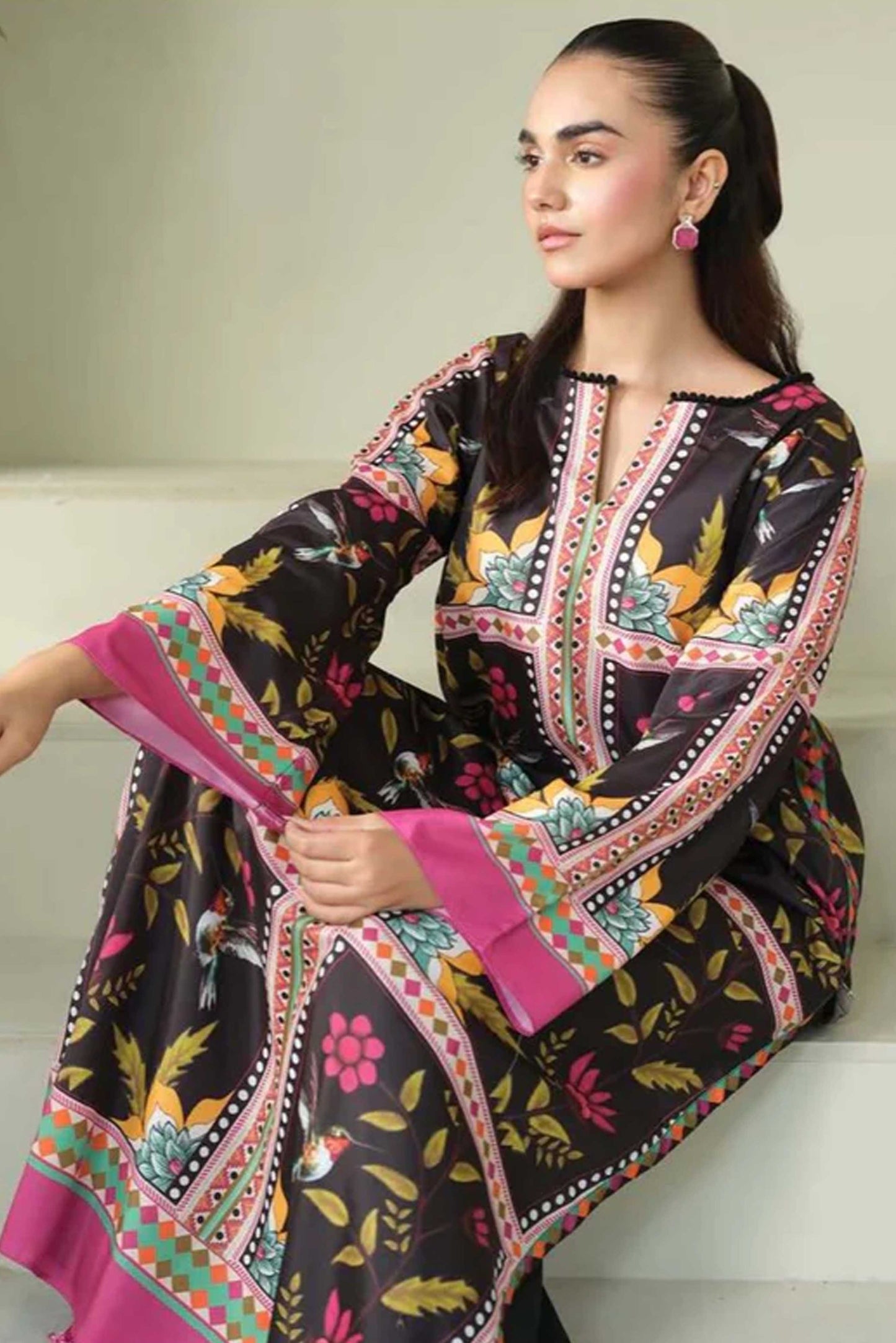 Best Selling Digital Printed Dress In Black Color 2Pcs - 826