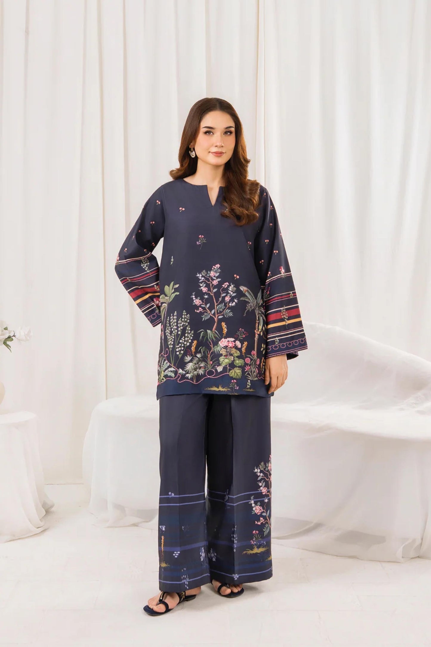 Short Shirt Printed Dress In Blue Color 2Pcs - 831