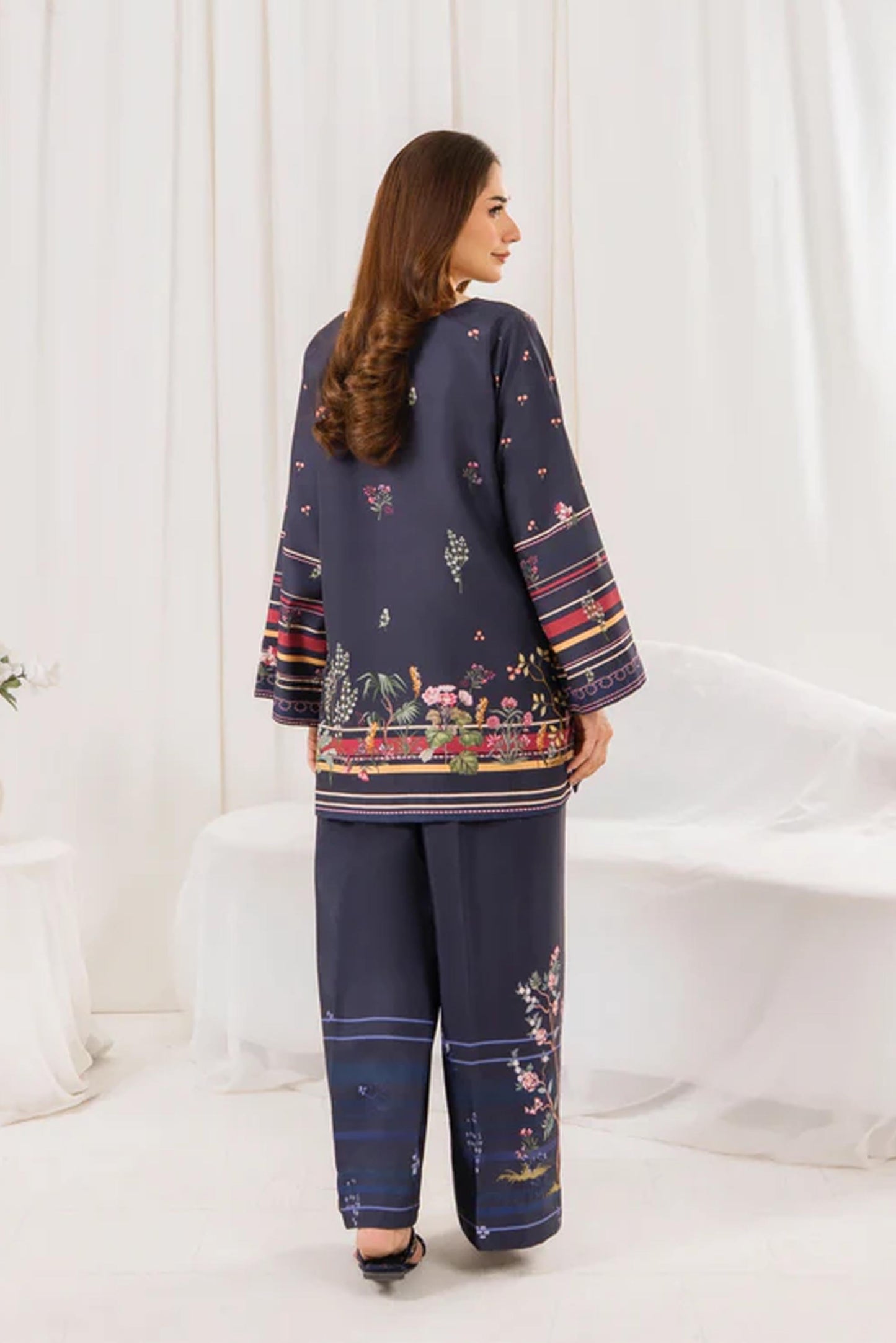 Short Shirt Printed Dress In Blue Color 2Pcs - 831