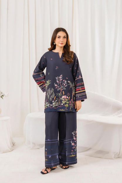 Short Shirt Printed Dress In Blue Color 2Pcs - 831