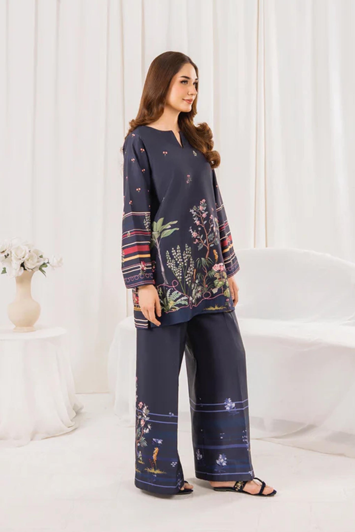 Short Shirt Printed Dress In Blue Color 2Pcs - 831