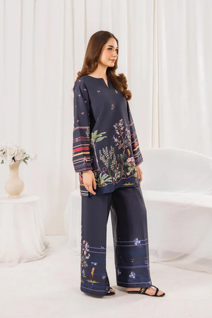 Short Shirt Printed Dress In Blue Color 2Pcs - 831